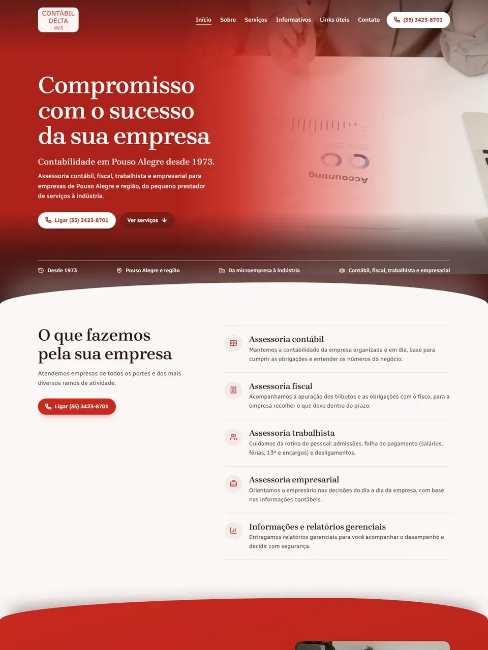 Página inicial do site Delta Contábil
