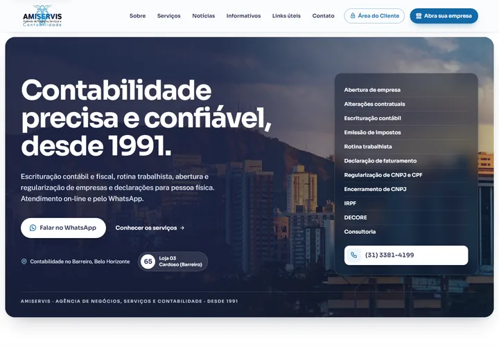 Página inicial de Amiservis