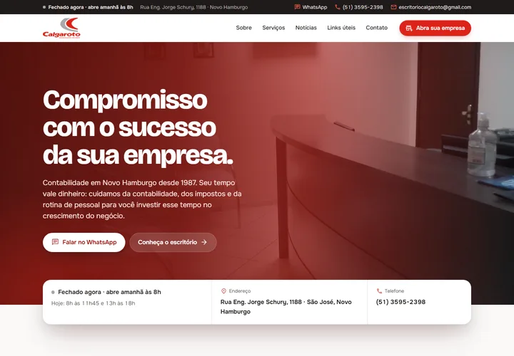 Página inicial de Calgaroto RS