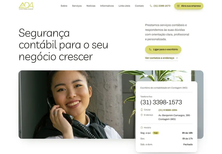 Página inicial de ADA Contabilidade — versão B
