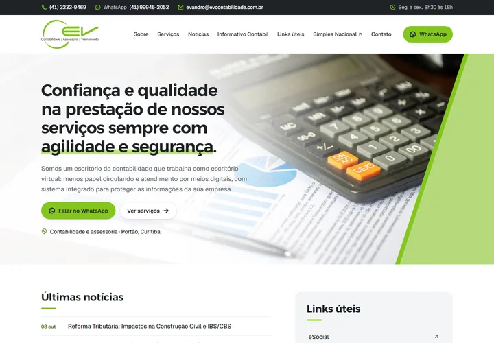 Página inicial de EV Contabilidade