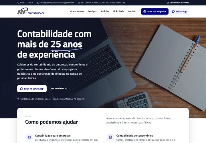 Página inicial de HF Contabilidade