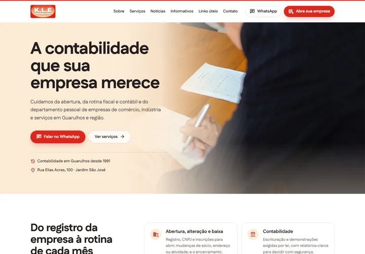 Página inicial de KLE Contabilidade