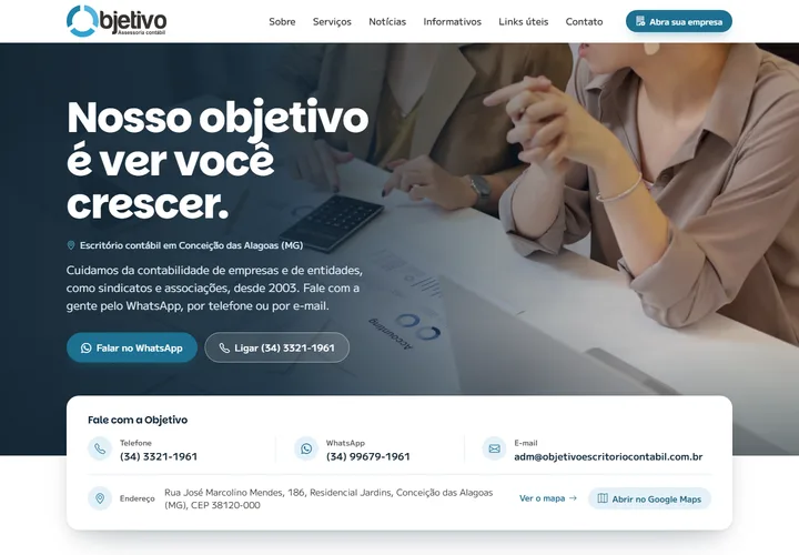 Página inicial de Objetivo Escritório Contábil