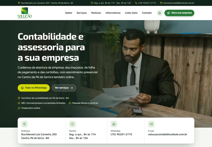 Página inicial de Solução Contábil BA