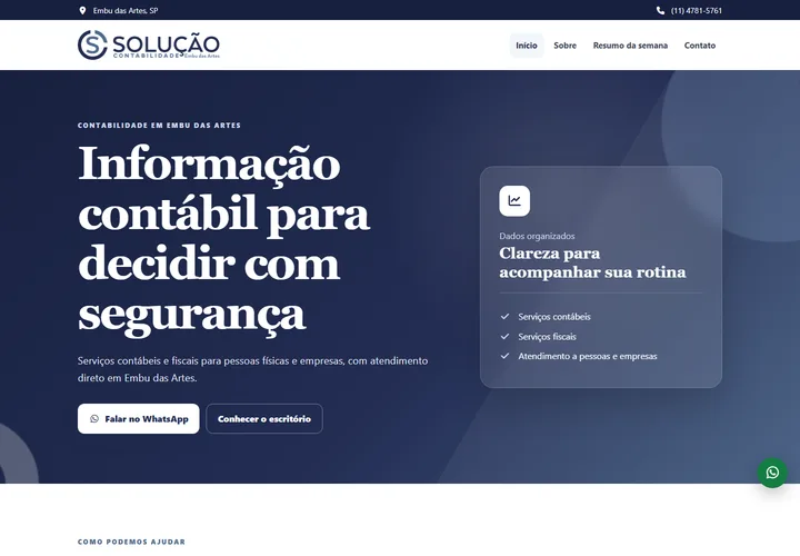 Página inicial de Solução Contabilidade Embu